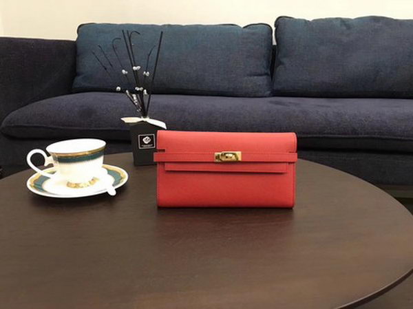 Hermes Kelly Epsom Leather Wallet H4086 Red