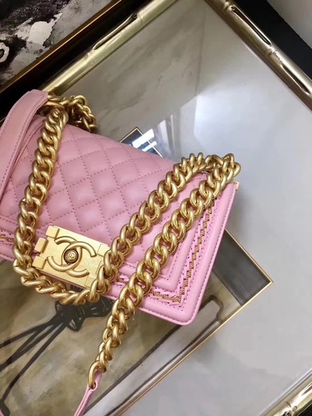 Boy Chanel Flap Shoulder Bag Sheepskin Leather A67085E Pink