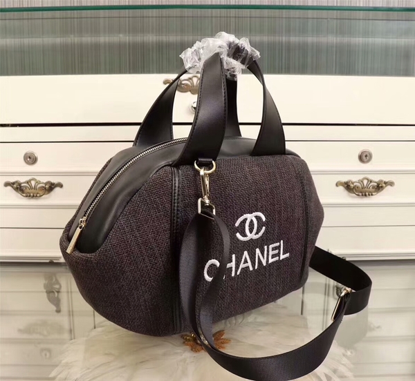 Chanel Canvas Leather Tote Bag 9858 Brown