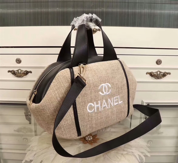 Chanel Canvas Leather Tote Bag 9858 Camel
