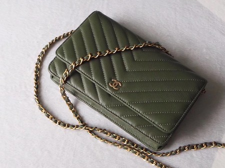 Chanel V mini Flap Bag Chevron Sheepskin Leather A33814V Green