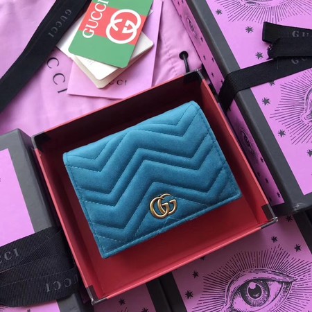 Gucci GG Marmont Matelasse Suede Leather Wallet 474802 Blue