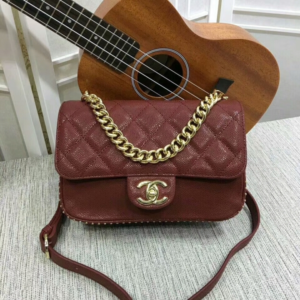 Chanel Shoulder Bag Calfskin Leather A83020 Dark Red