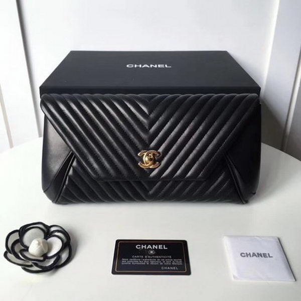 Chanel Clutch Chevron Sheepskin Leather CHA6698 Black