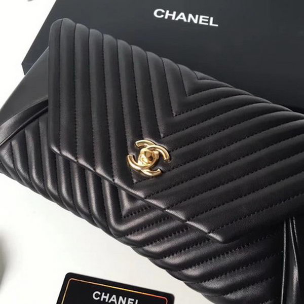 Chanel Clutch Chevron Sheepskin Leather CHA6698 Black