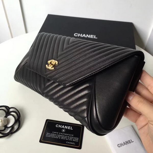 Chanel Clutch Chevron Sheepskin Leather CHA6698 Black