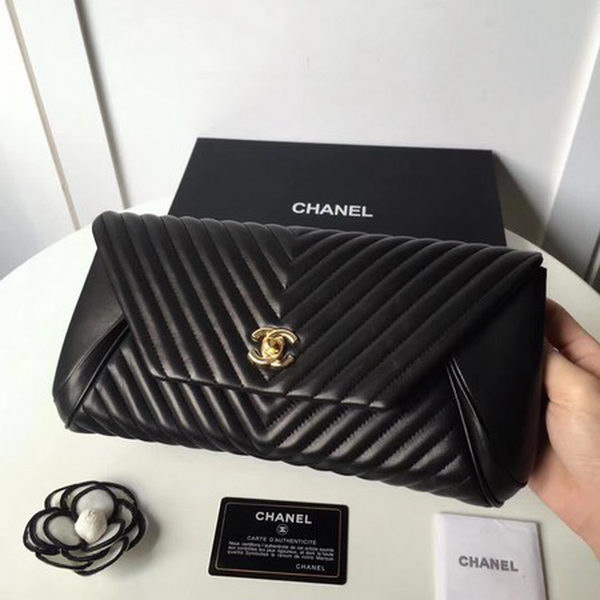 Chanel Clutch Chevron Sheepskin Leather CHA6698 Black