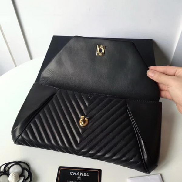 Chanel Clutch Chevron Sheepskin Leather CHA6698 Black