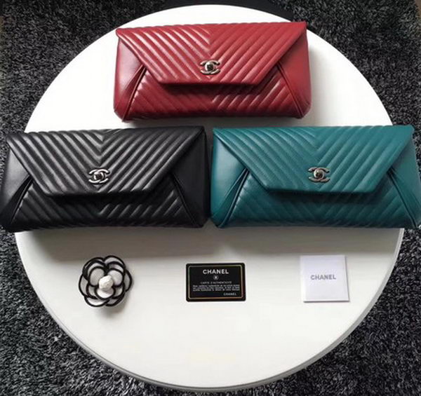 Chanel Clutch Chevron Sheepskin Leather CHA6698 Green