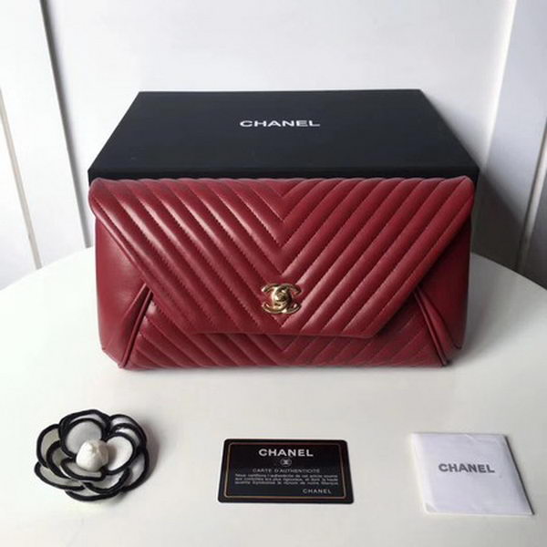 Chanel Clutch Chevron Sheepskin Leather CHA6698 Red