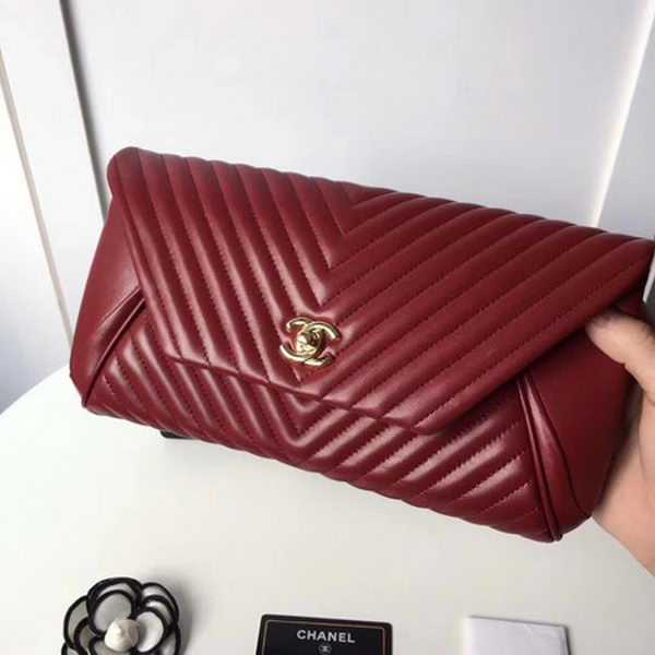 Chanel Clutch Chevron Sheepskin Leather CHA6698 Red