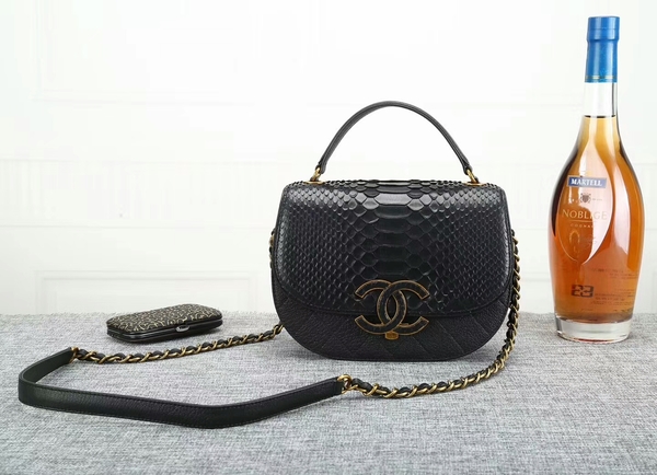 Chanel 2017 Original Python Leather Shoulder Bag 8125 Black