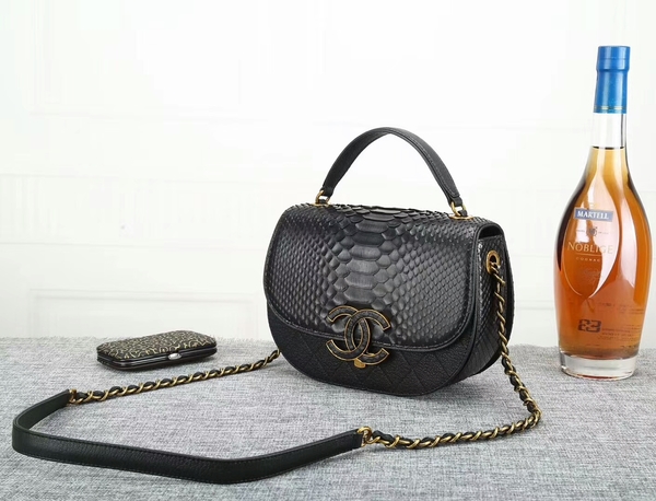 Chanel 2017 Original Python Leather Shoulder Bag 8125 Black