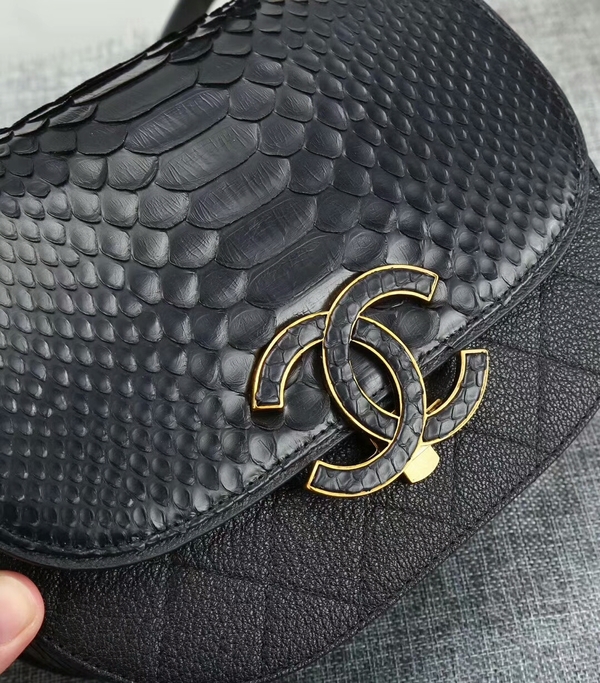 Chanel 2017 Original Python Leather Shoulder Bag 8125 Black