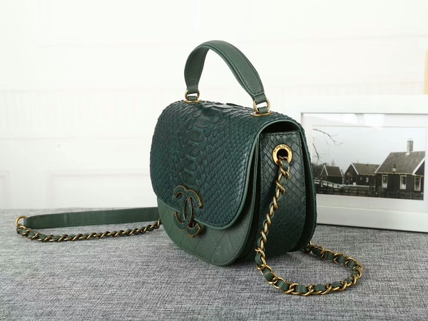 Chanel 2017 Original Python Leather Shoulder Bag 8125 Green