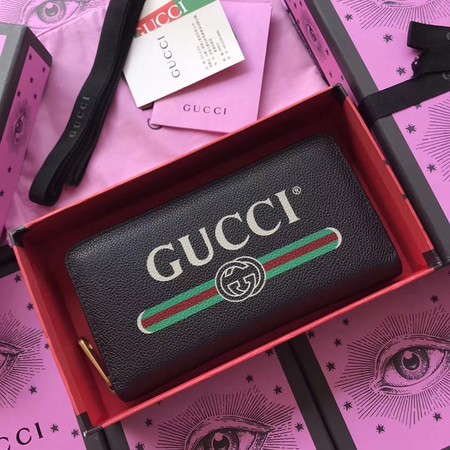 Gucci Print Leather Zip Around Wallet ‎496317 Black