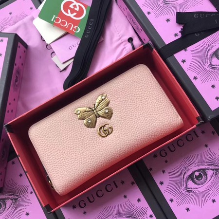 Gucci Leather Zip Around Wallet with Butterfly ‎499363 Pink