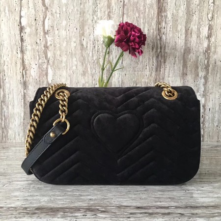 Gucci 443497 GG Marmont Chevron Velvet Shoulder Bag Black