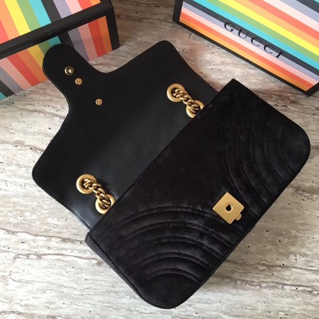 Gucci GG Marmont Chevron Velvet Shoulder Bag 443497 Black