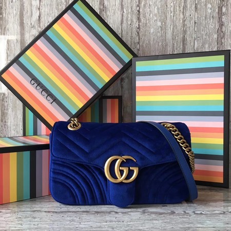 Gucci GG Marmont Chevron Velvet Shoulder Bag 443497 Blue