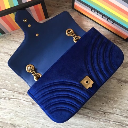 Gucci GG Marmont Chevron Velvet Shoulder Bag 443497 Blue