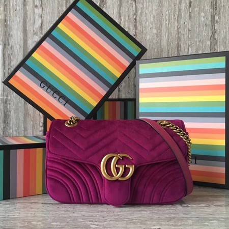 Gucci GG Marmont Chevron Velvet Shoulder Bag 443497 Purple