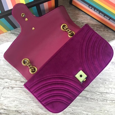 Gucci GG Marmont Chevron Velvet Shoulder Bag 443497 Purple