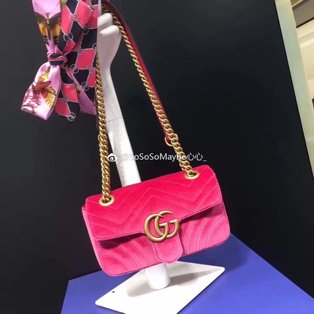 Gucci GG Marmont Chevron Velvet Shoulder Bag 443497 Rose