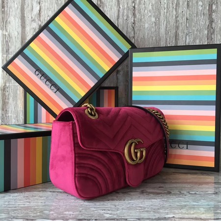 Gucci GG Marmont Chevron Velvet Shoulder Bag 443497 Rose