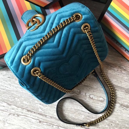 Gucci GG Marmont Chevron Velvet Shoulder Bag 443497 SkyBlue