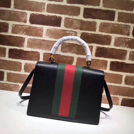 Gucci Leather Top Handle Bag with Moth 488691 Black