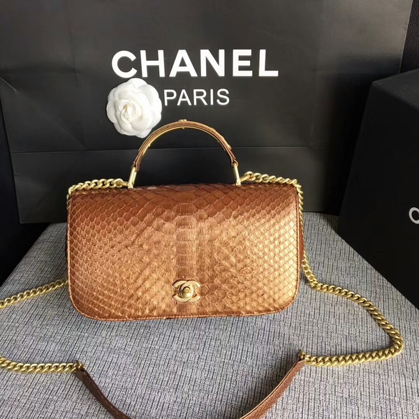 Chanel 2017 Original Python Leather Shoulder Bag 8127 Brown