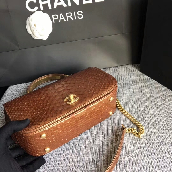 Chanel 2017 Original Python Leather Shoulder Bag 8127 Brown