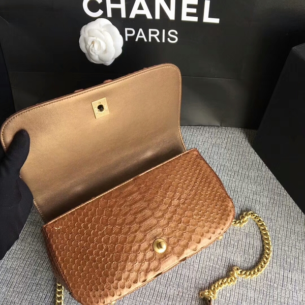 Chanel 2017 Original Python Leather Shoulder Bag 8127 Brown