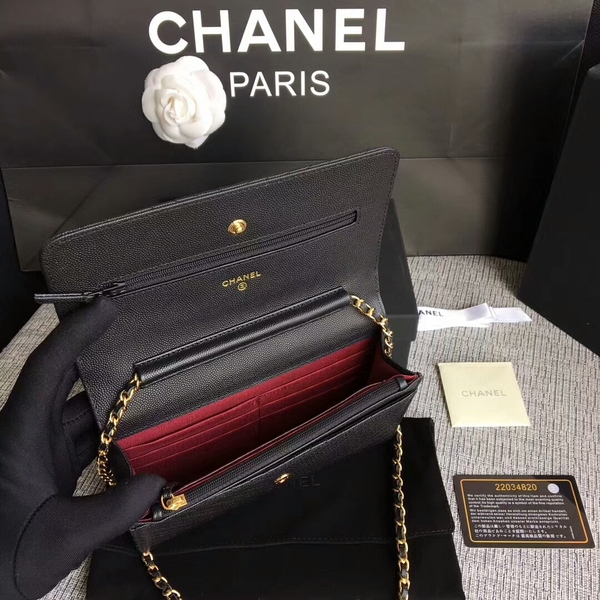 Chanel WOC Flap Shoulder Bag Black Calfskin A33814 Gold