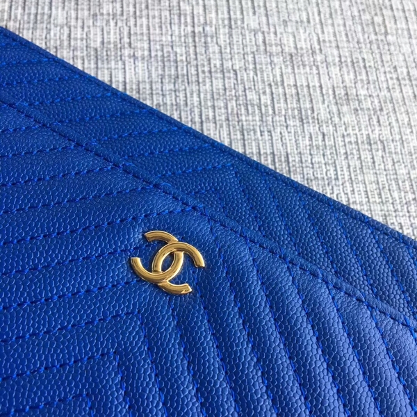 Chanel WOC Flap Shoulder Bag Blue Calfskin Leather A33814 Gold