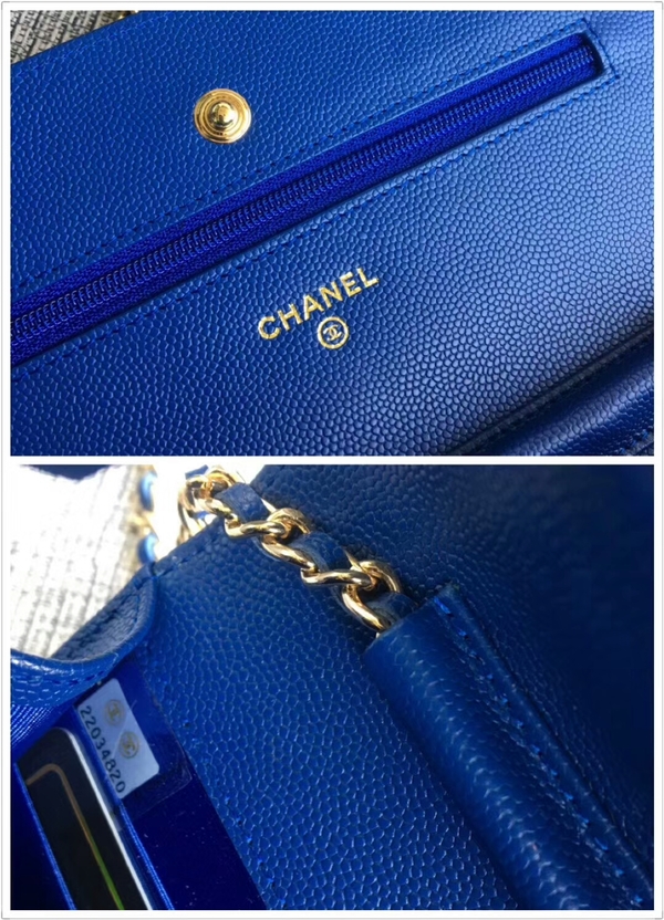 Chanel WOC Flap Shoulder Bag Blue Calfskin Leather A33814 Gold