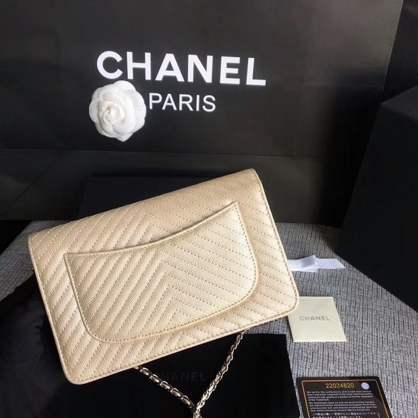 Chanel WOC Flap Shoulder Bag Gold Calfskin Leather A33814 Silver