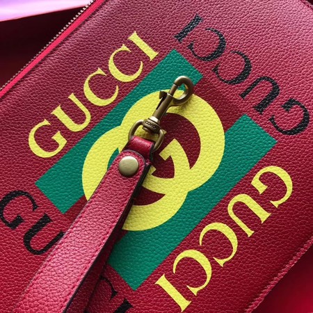 Gucci GG Marmont Calfskin Leather Clutch 466489 Red