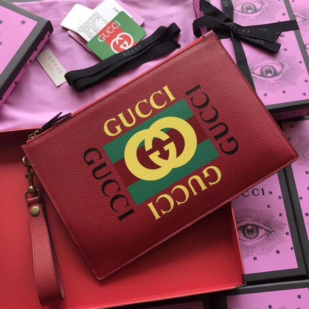 Gucci GG Marmont Calfskin Leather Clutch 466489 Red