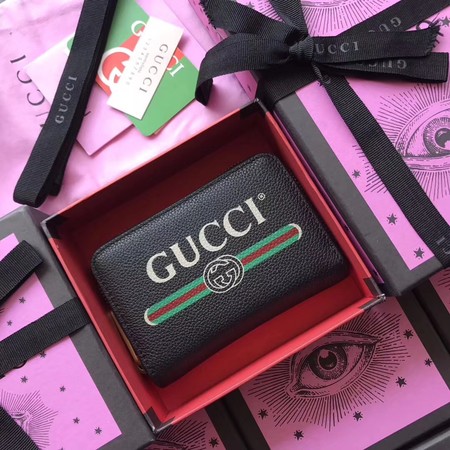 Gucci Print Leather Card Case 496319 Black