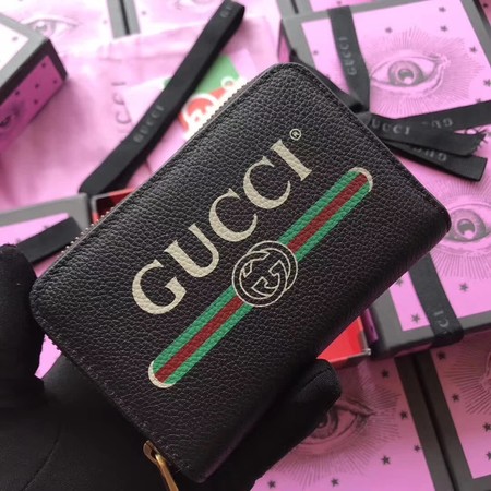 Gucci Print Leather Card Case 496319 Black