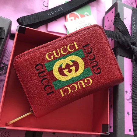 Gucci Print Leather Card Case 496319 Red