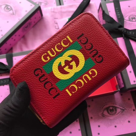 Gucci Print Leather Card Case 496319 Red