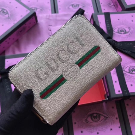 Gucci Print Leather Card Case 496319 White