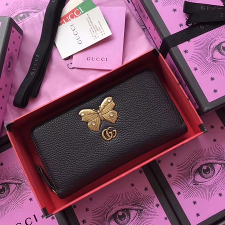 Gucci Leather Zip Around Wallet with Butterfly ‎499363