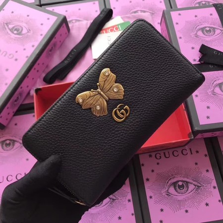 Gucci Leather Zip Around Wallet with Butterfly ‎499363 