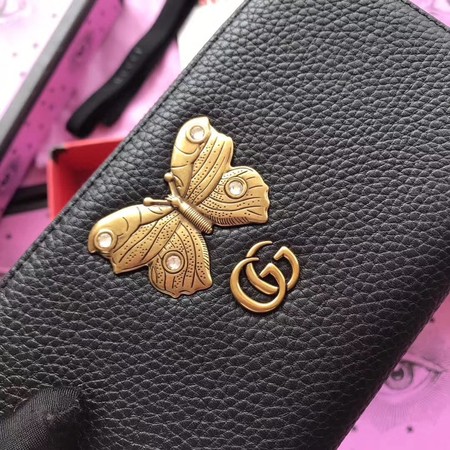 Gucci Leather Zip Around Wallet with Butterfly ‎499363 