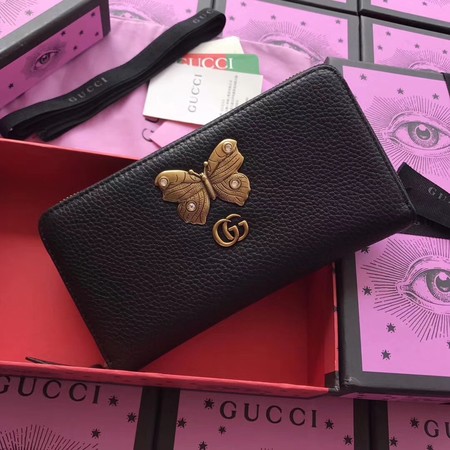 Gucci Leather Zip Around Wallet with Butterfly ‎499363 