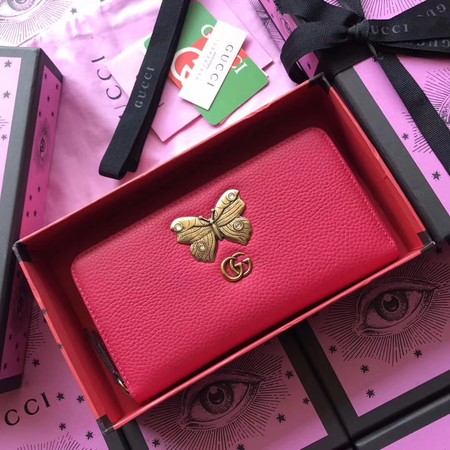 Gucci Leather Zip Around Wallet With Butterfly 499363